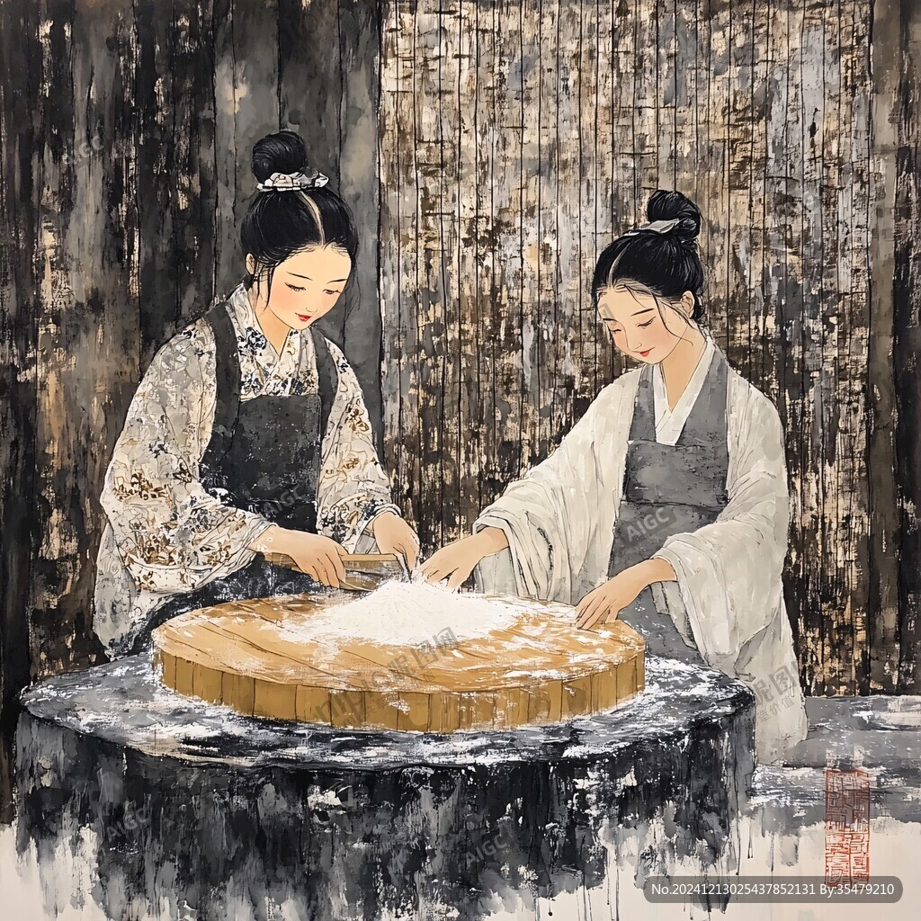 磨豆腐插画墙画