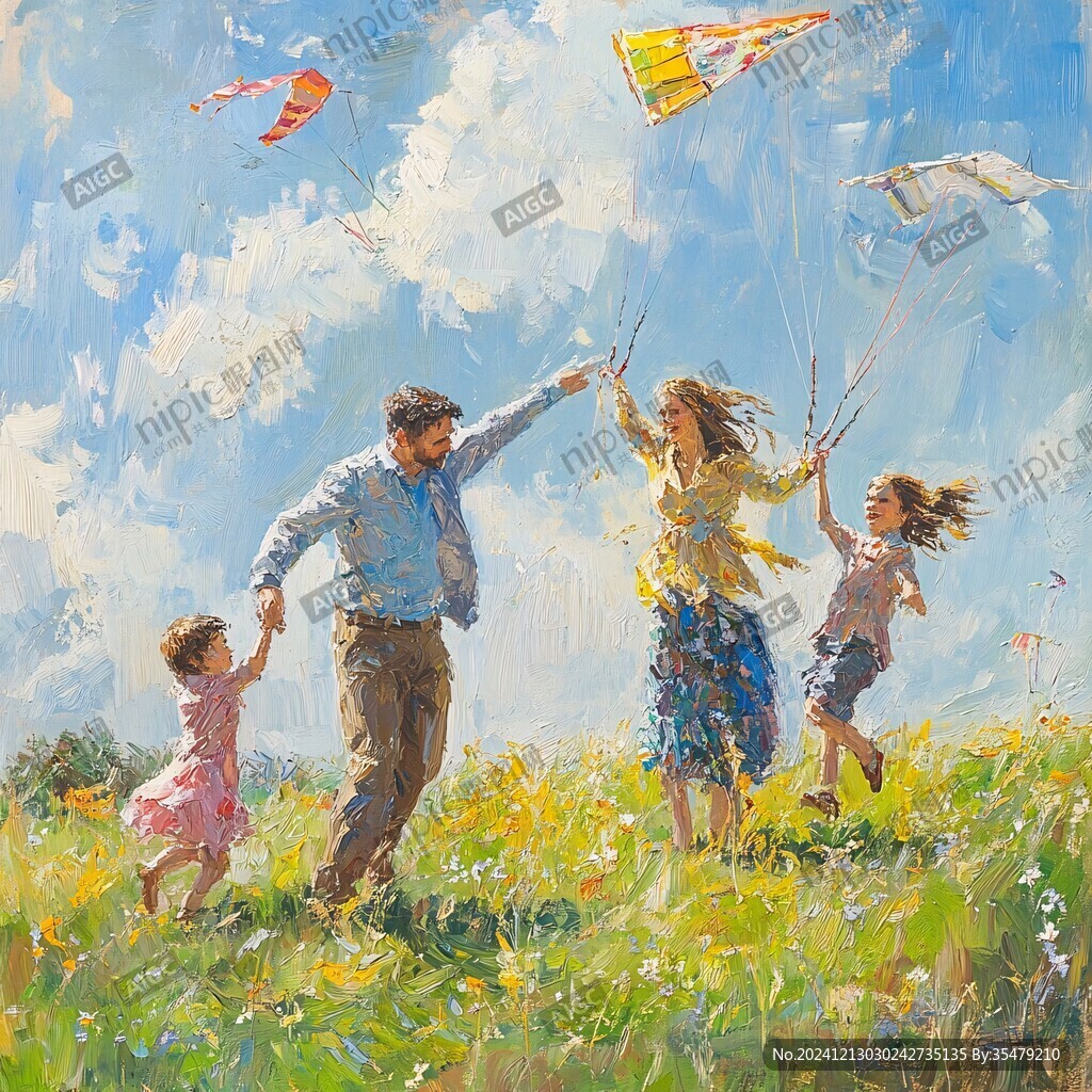 放风筝的一家人