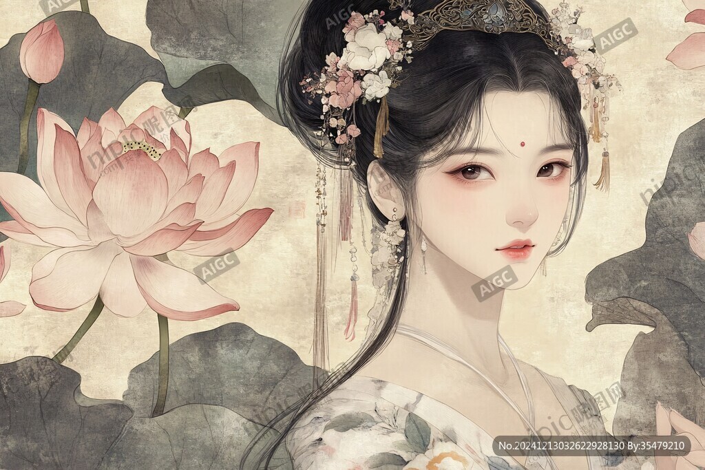 古风美女头像插画封面
