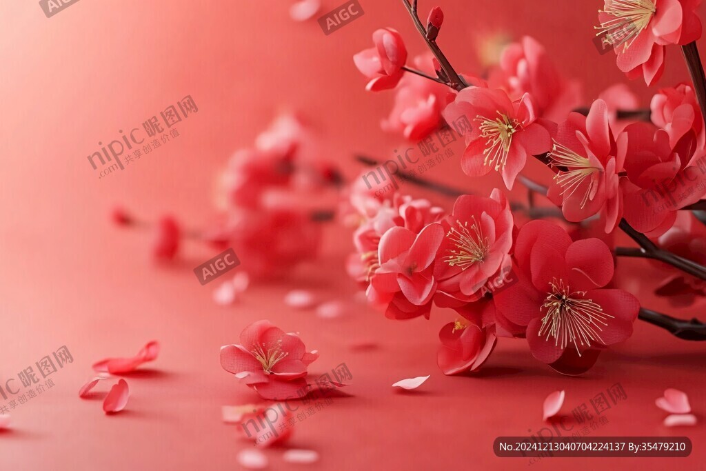 红色背景腊梅