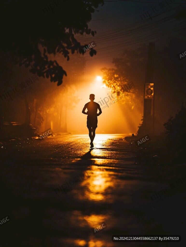 夜晚跑步的人