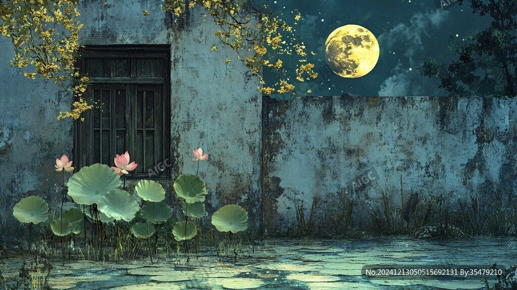油画荷塘月色