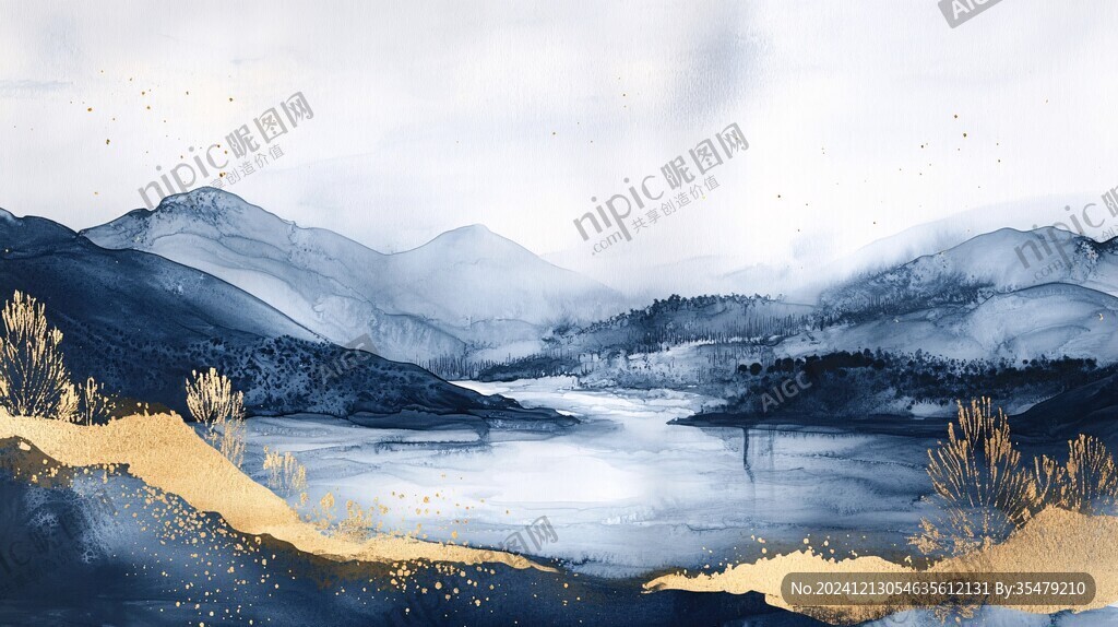 金色山水禅意装饰画