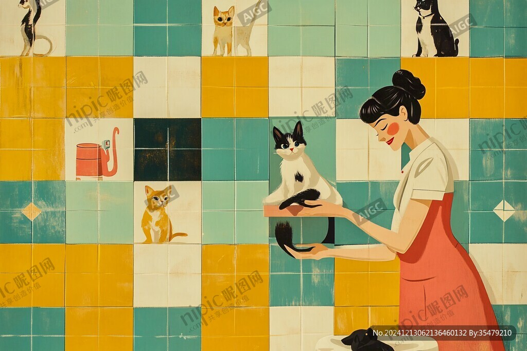 猫咪咖啡师插画设计