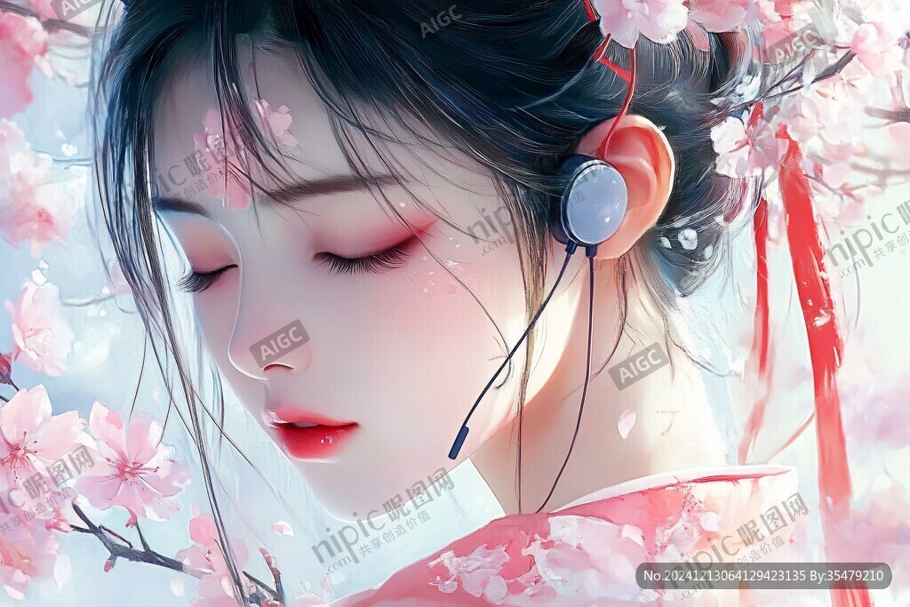 桃花美人插画