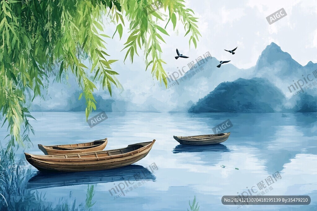 山水行舟插画