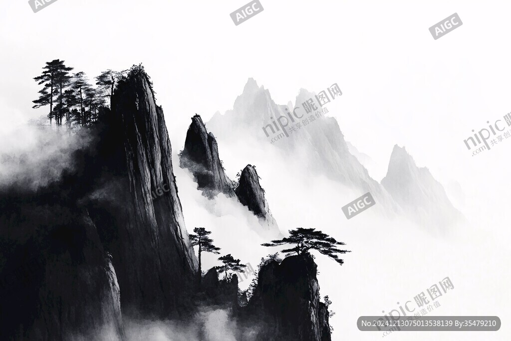 墨韵禅意山峰云雾