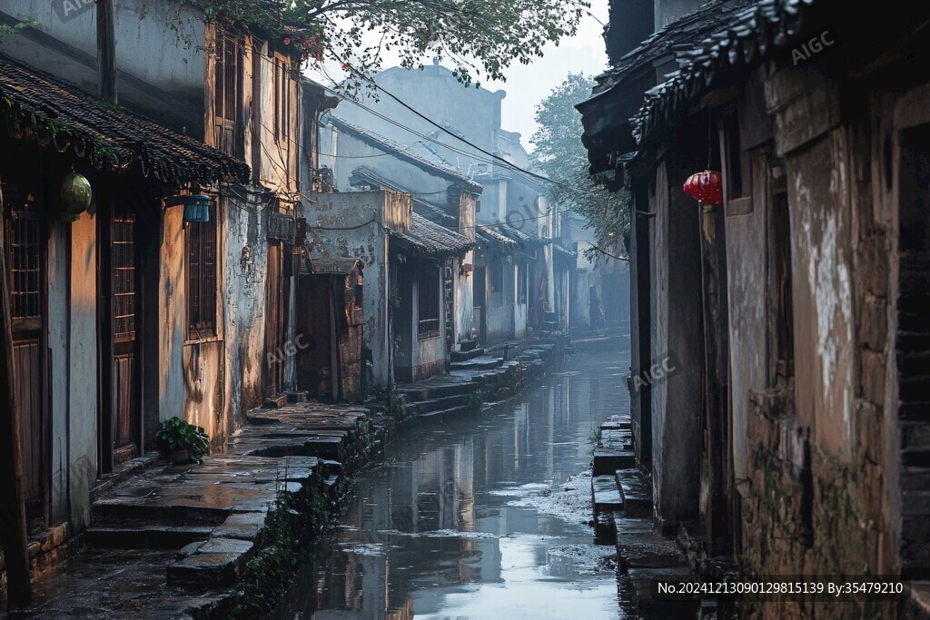 乌镇水巷清晨
