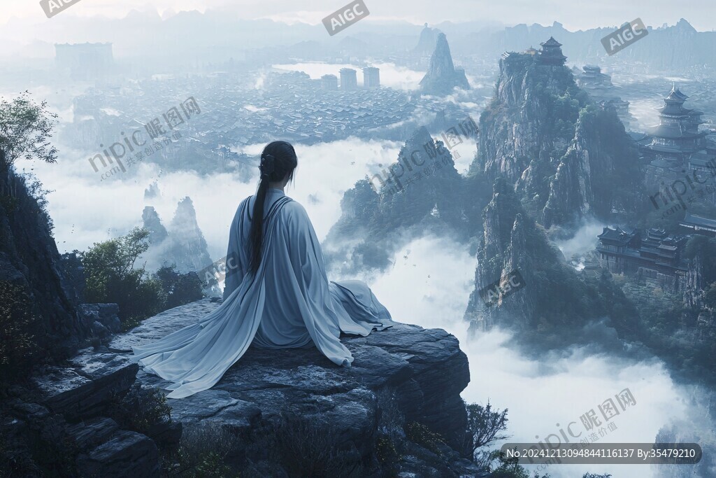 禅境意境宁静登高眺望