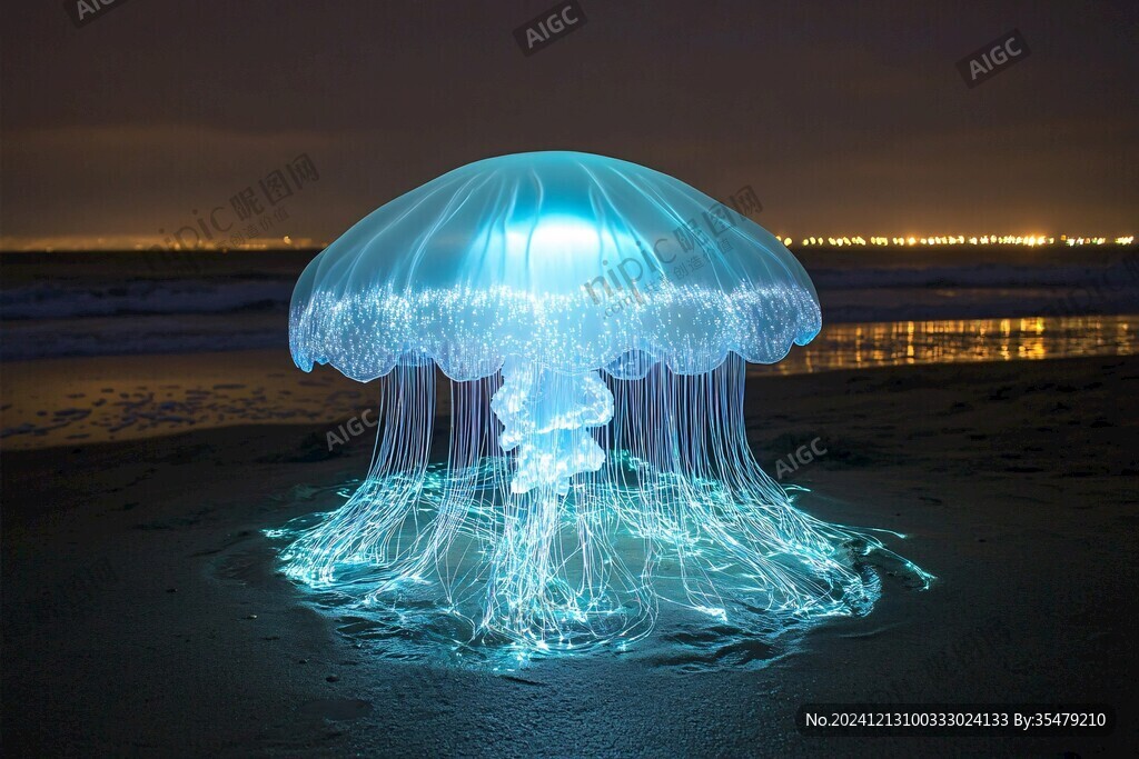 水母形状彩灯夜景