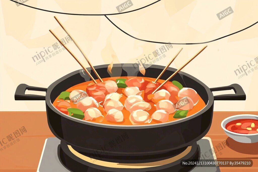 火锅撸串美食插画