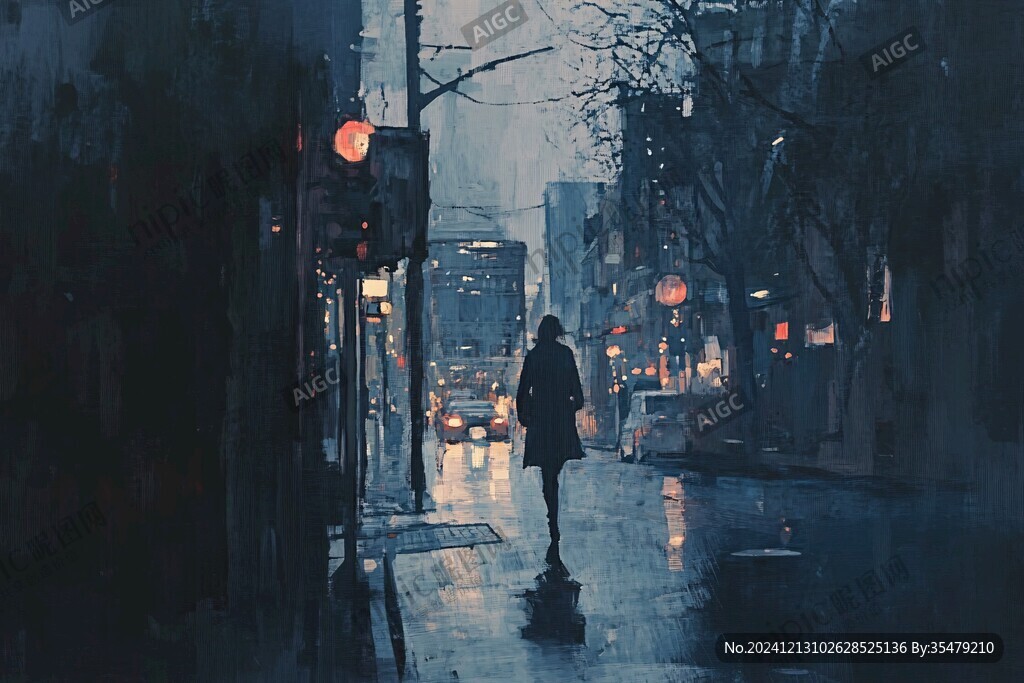 夜晚雨中行走的人