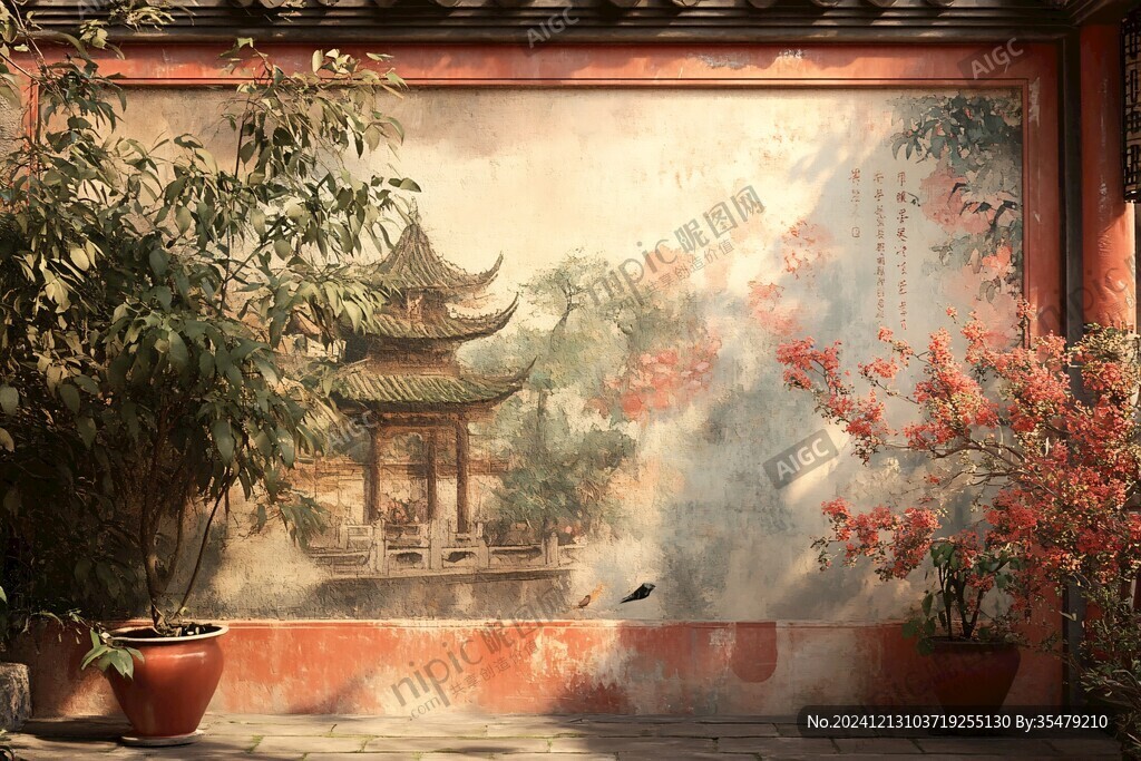 亭台楼阁背景墙