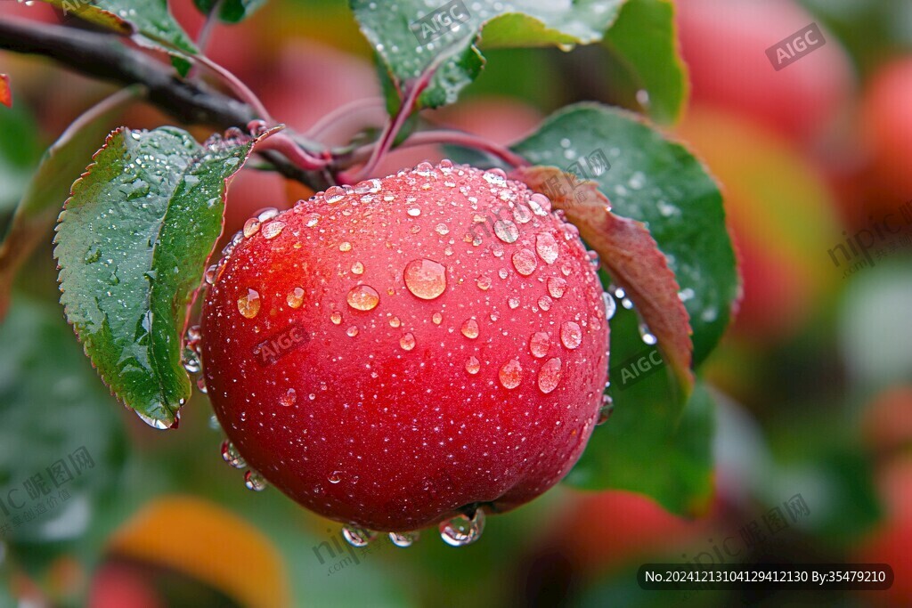 在枝头上淋雨的苹果