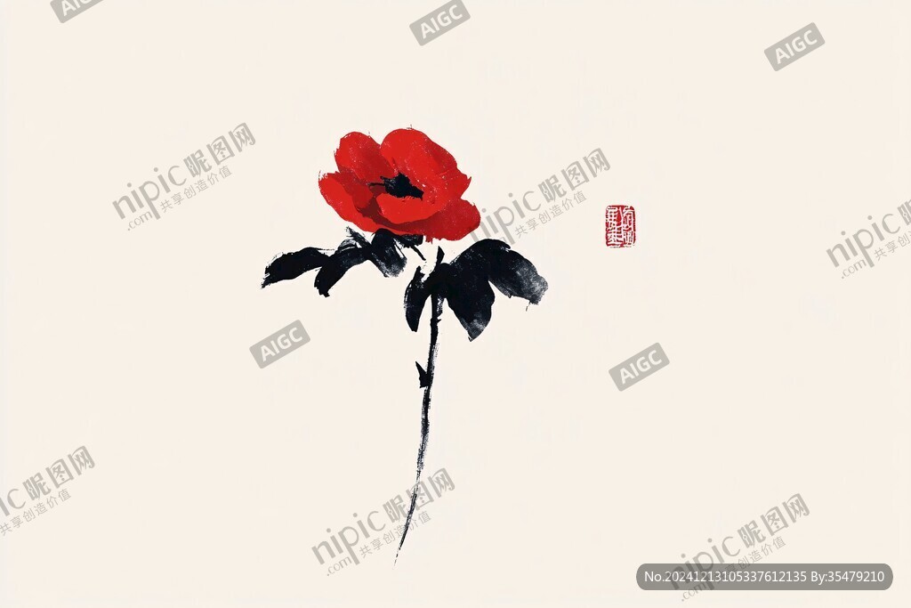 水墨红小红花