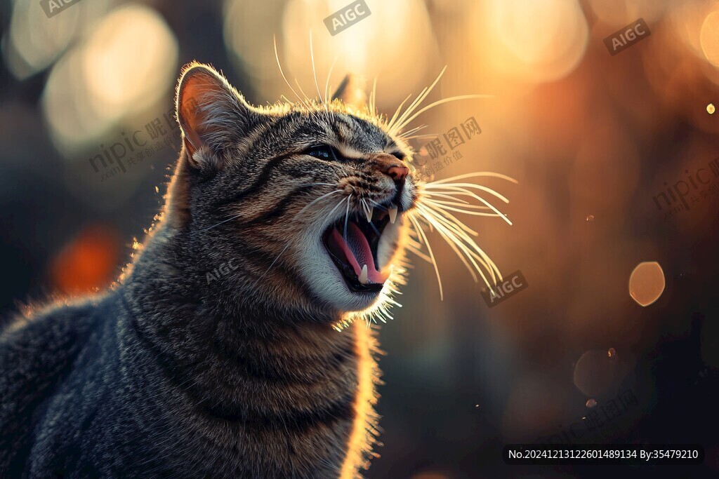 打哈欠的花猫