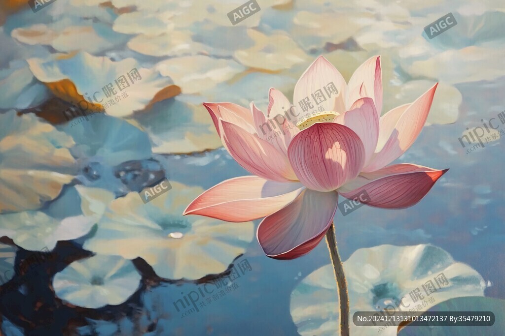 荷花油画效果