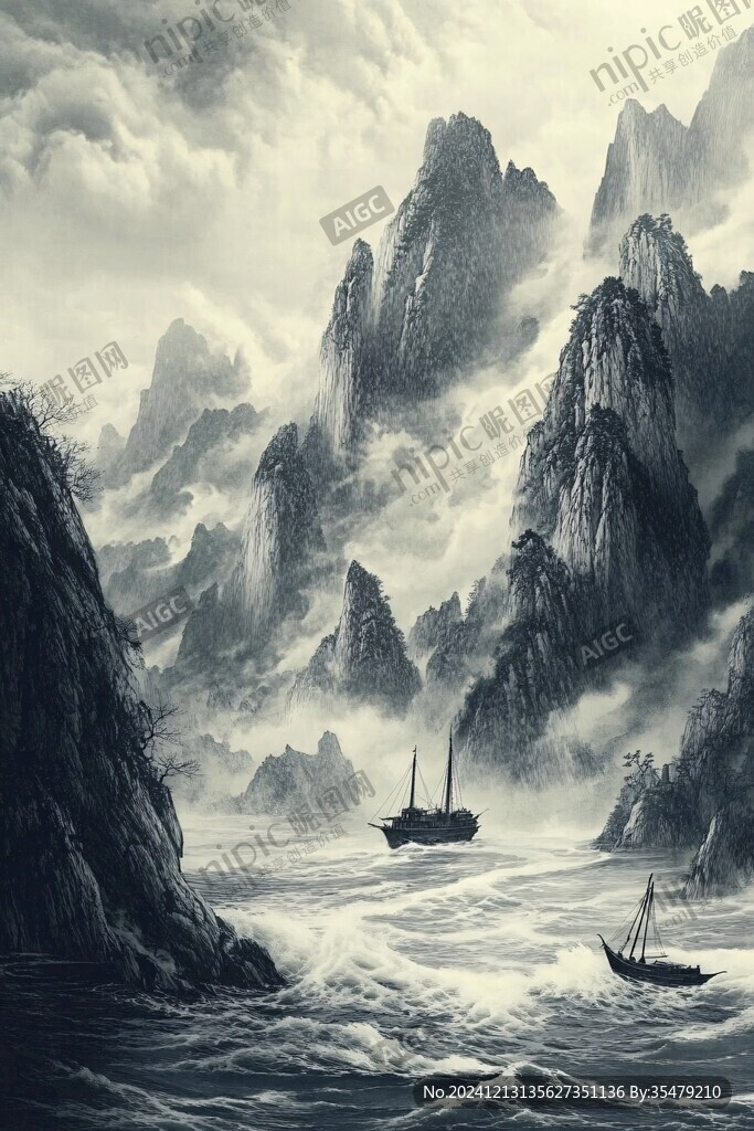 蓝色经典巨幅山水