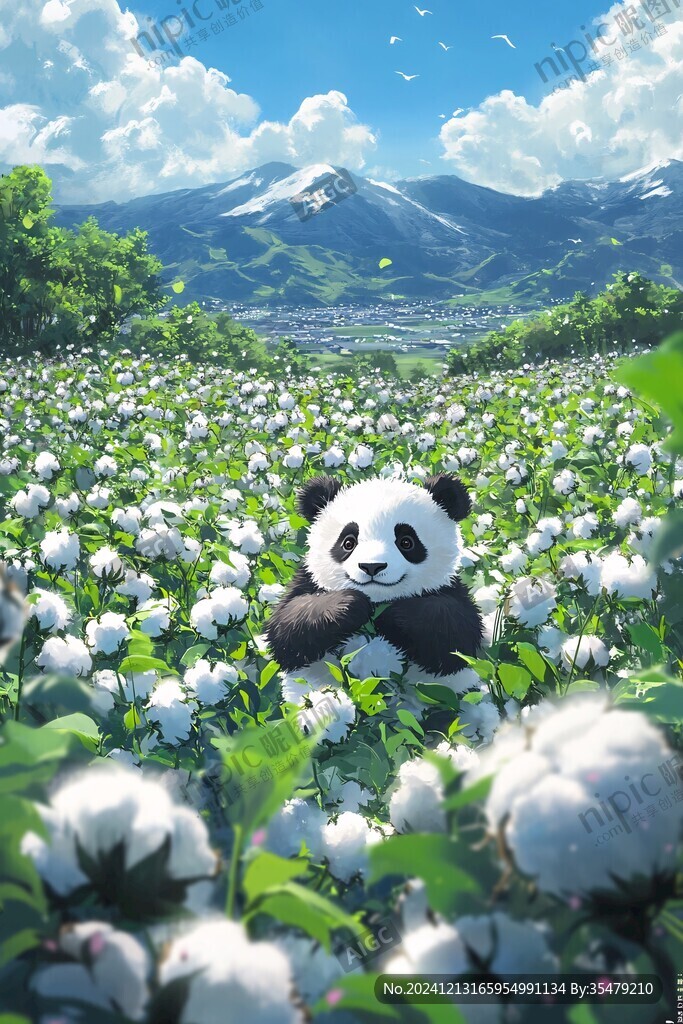 花丛里的小熊猫