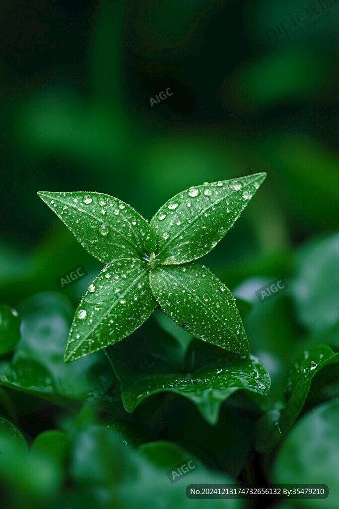 雨天小花雨后水珠盆栽