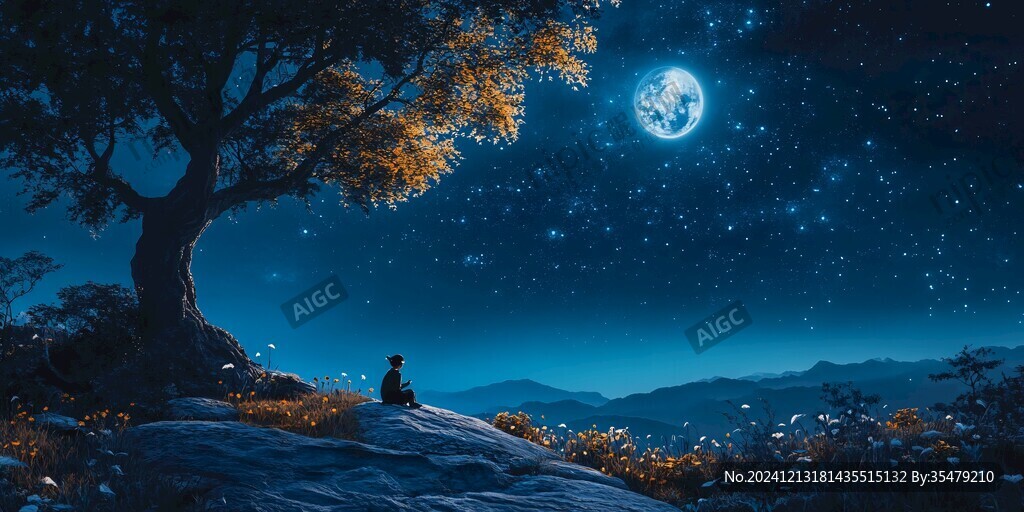 禅境秋夜极品意境插画