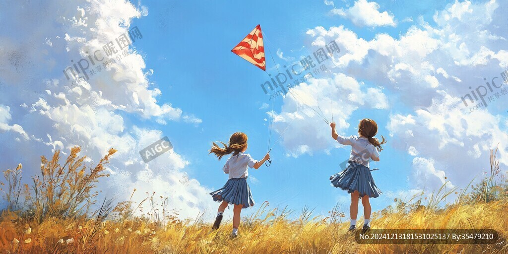 放风筝的小女孩儿