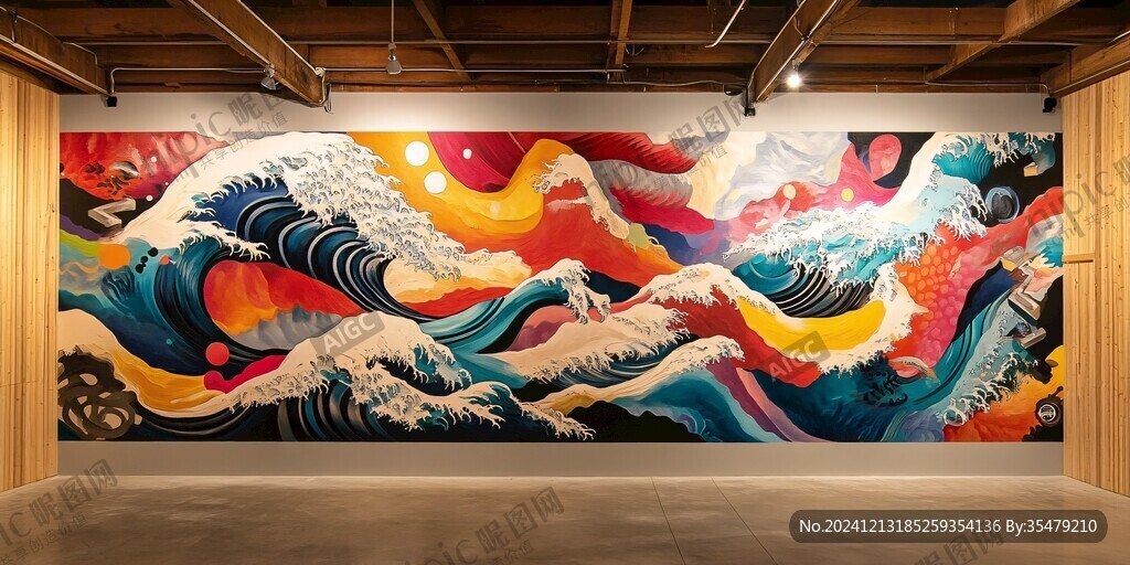 海浪仙鹤海浪酒店壁画