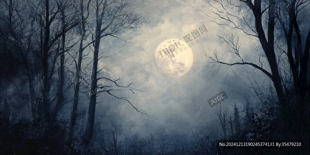 月色夜色梦幻森林背景