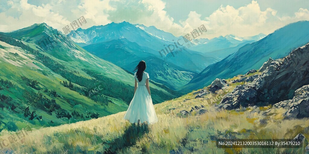 女孩风景画