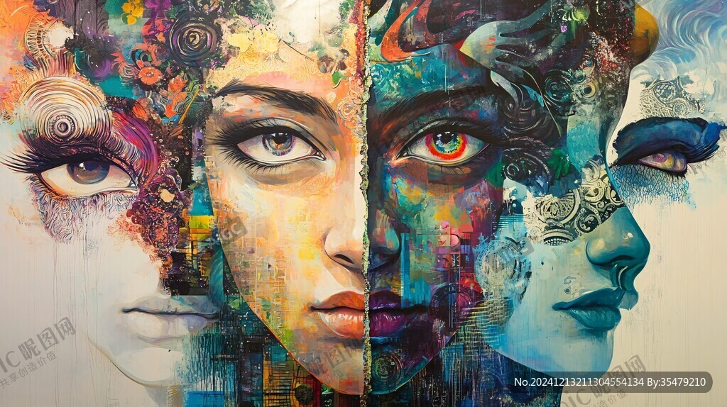 人脸色块拼接装饰画