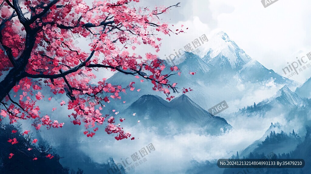 唯美山花意境桃花
