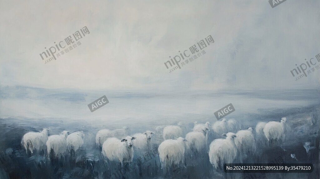 牧羊油画