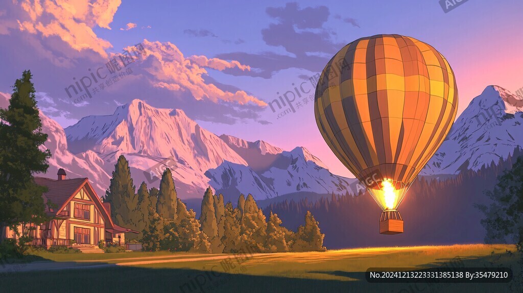 热气球插画场景