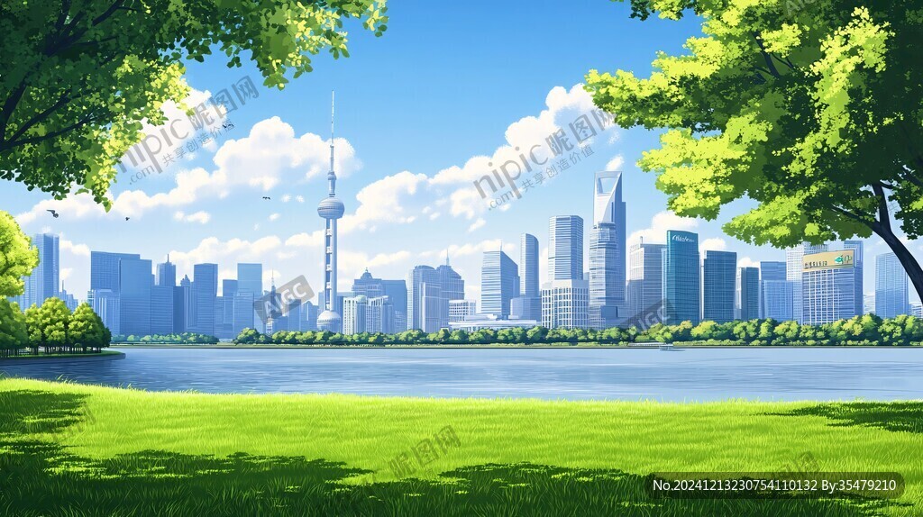 蓝天白云绿化城市