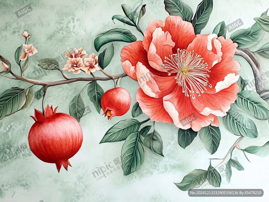 石榴花壁画