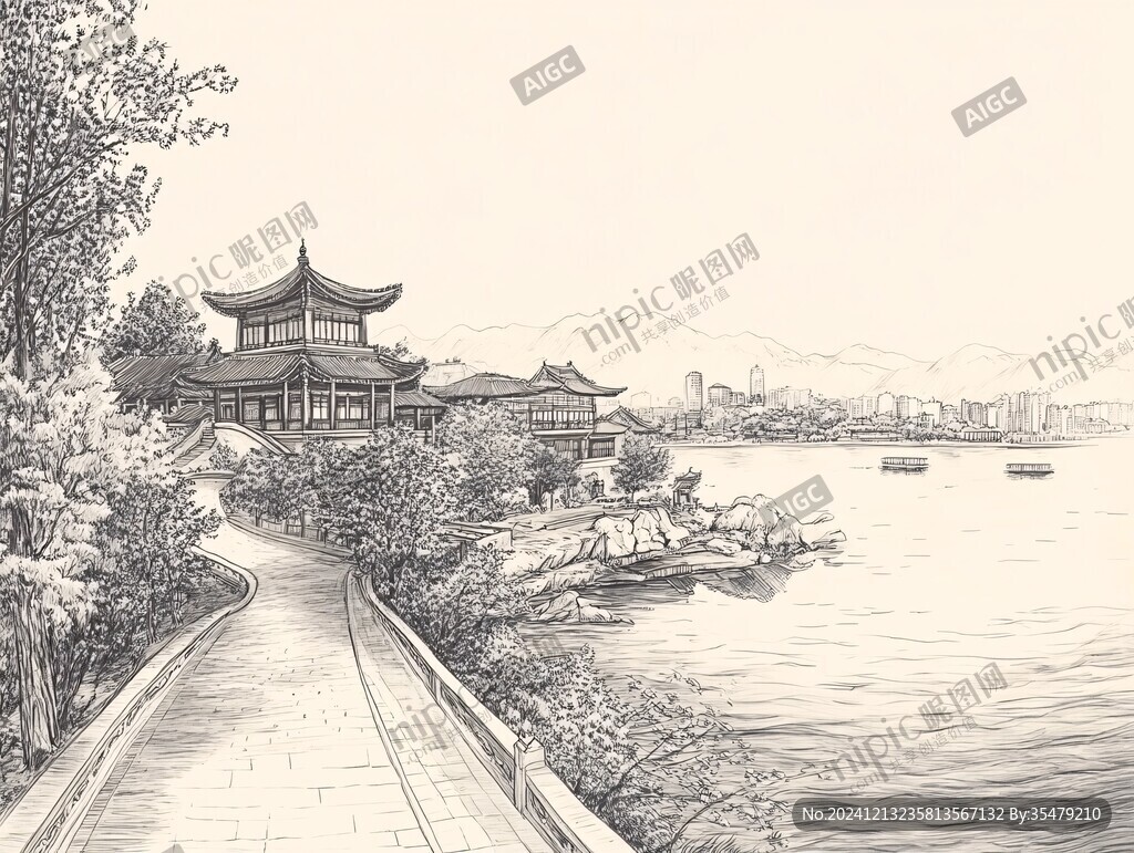 阅江楼线描