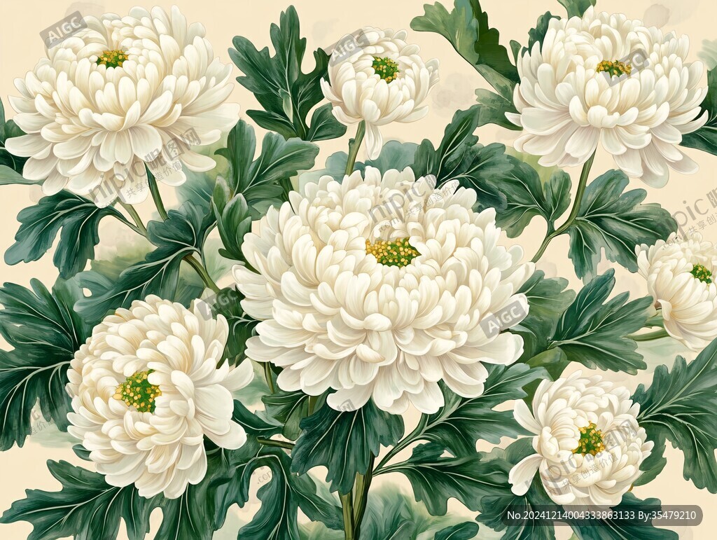 工笔菊花茶花图