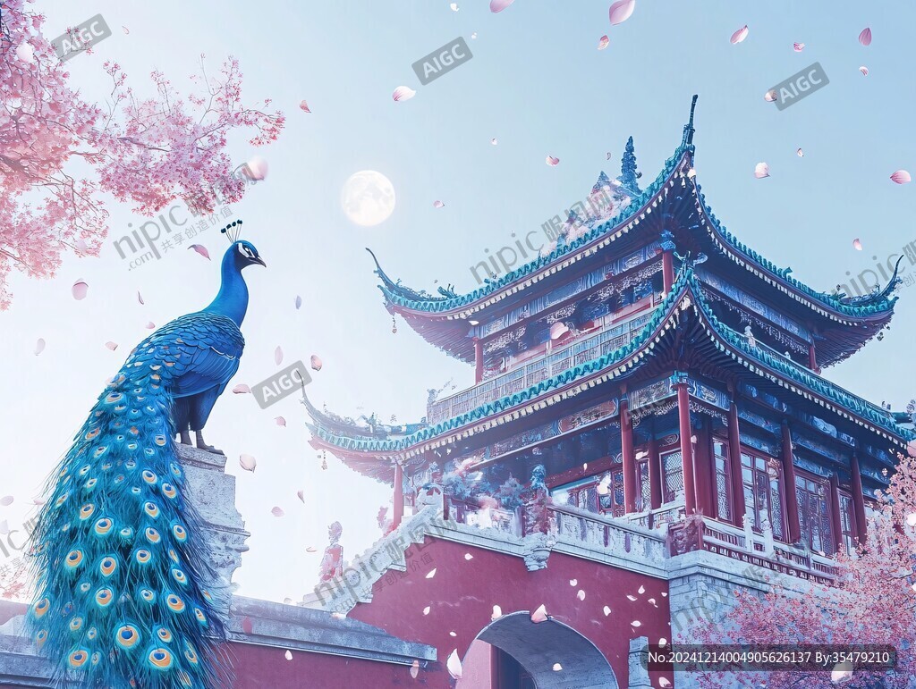 亭台楼阁仙鹤神兽祥瑞