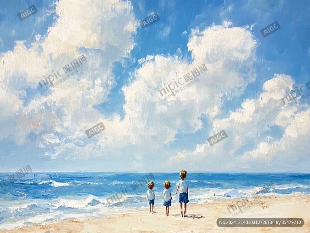 碧海蓝天美术绘画
