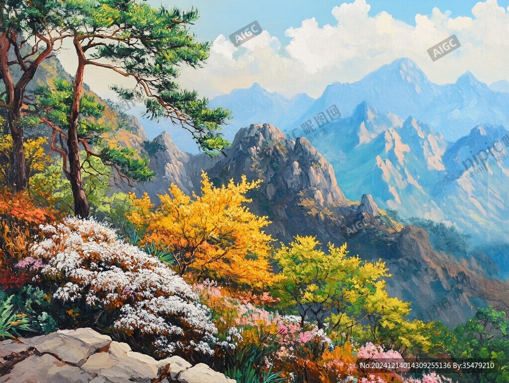 迎客松油画