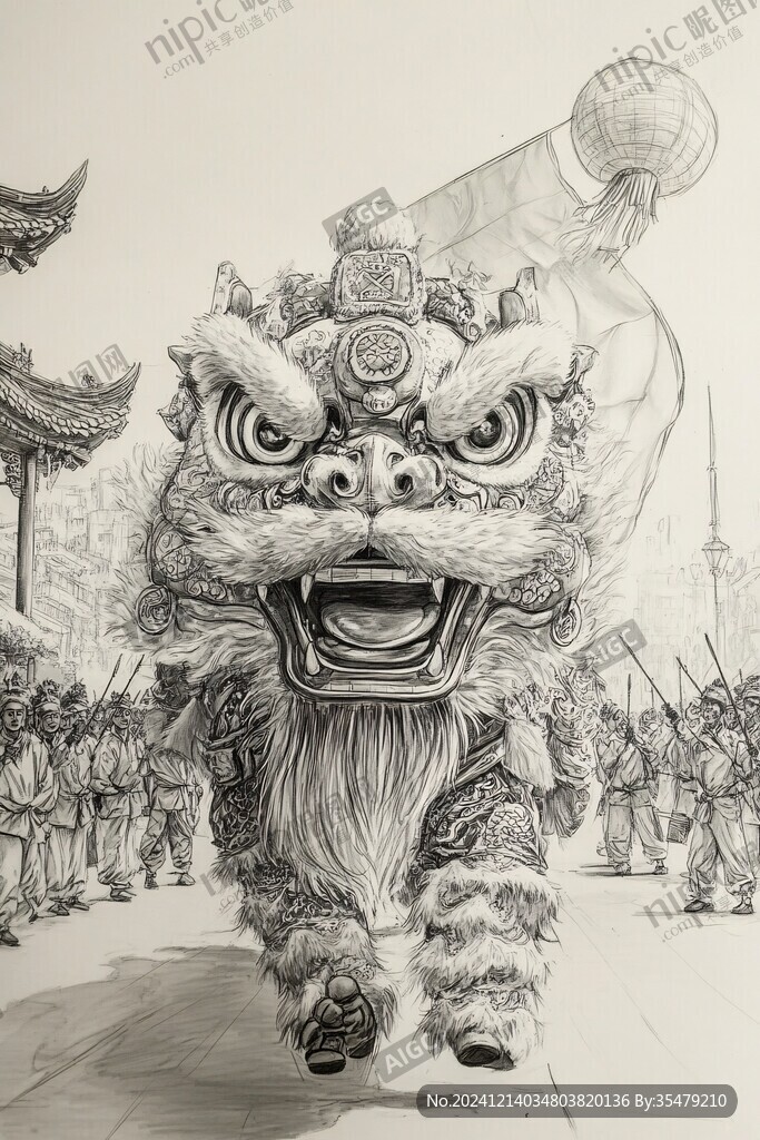 醒狮线稿