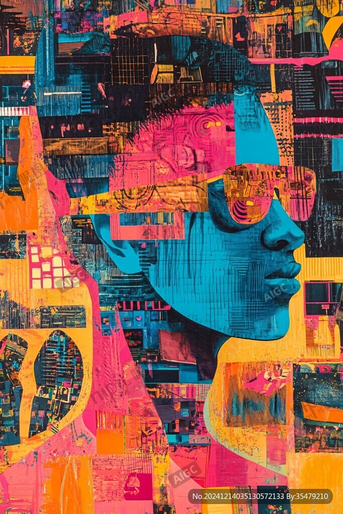 人脸色块拼接装饰画