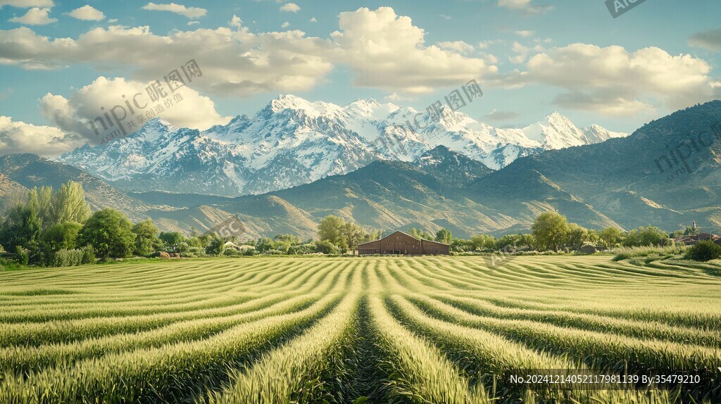 麦田高山雪山