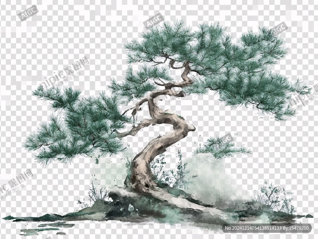 水彩迎客松