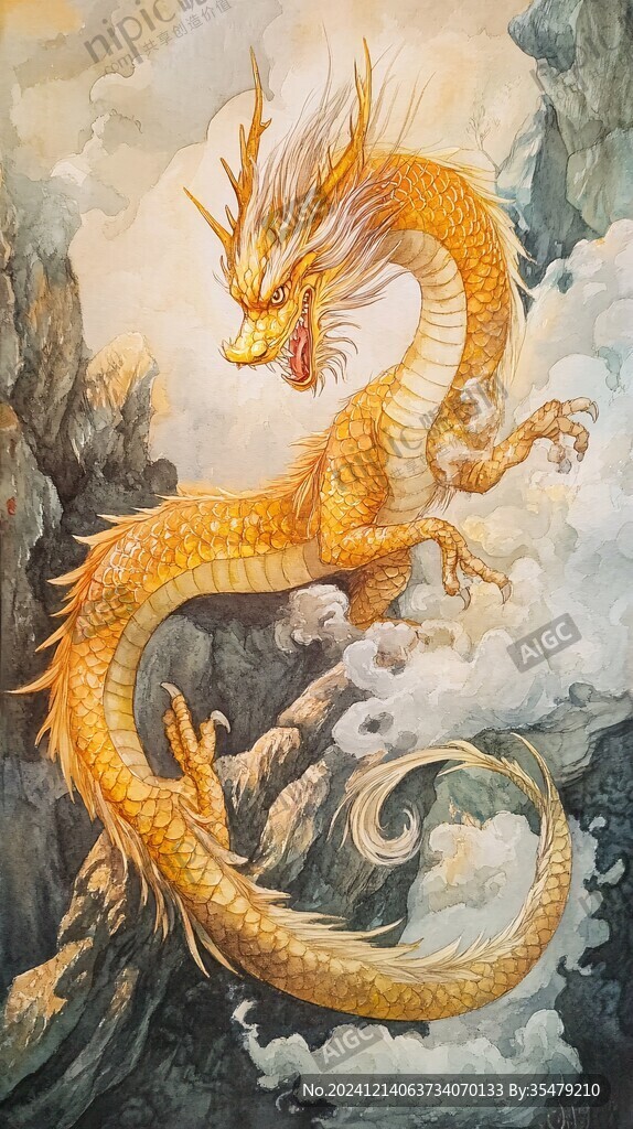 龙年烫金插画