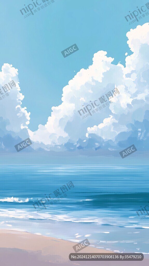 插画蓝天大海