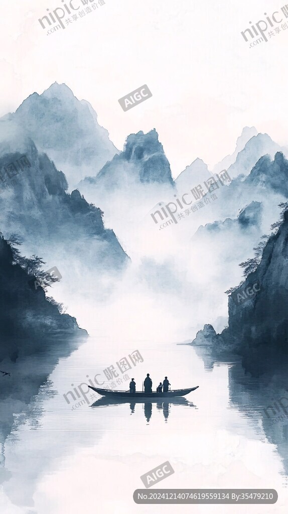 山水行舟插画