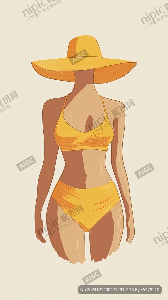 手绘比基尼美女插画