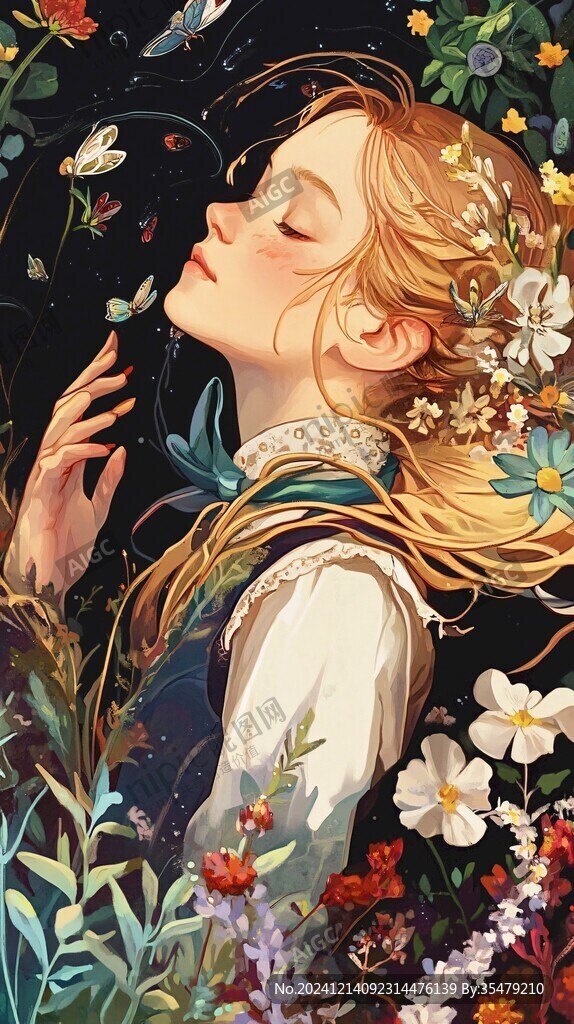 场景插画植物少女