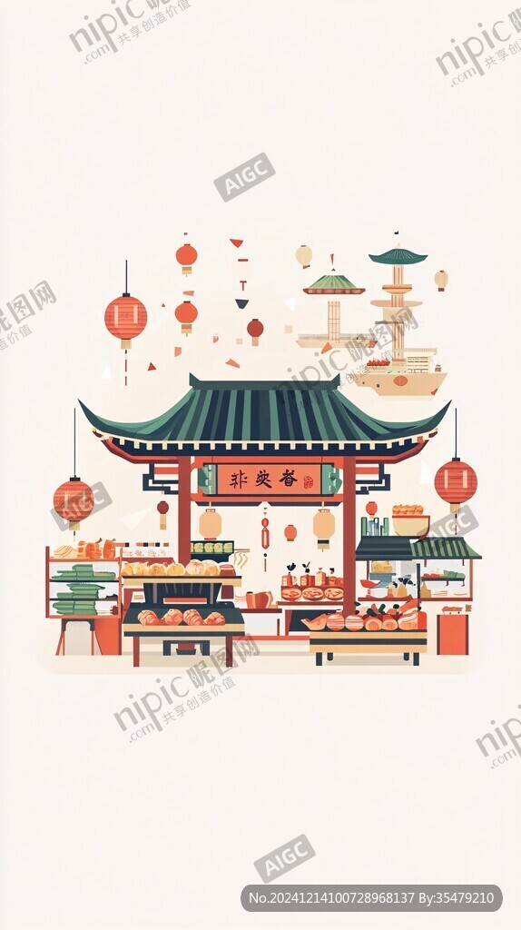 药店会员日古建插画
